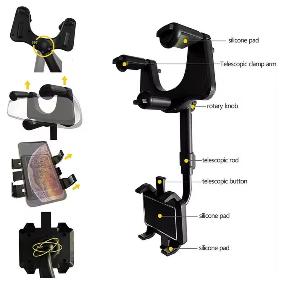 Ayt Powermaster Pm-25159 Araç İçi Dikiz Aynası Telefon Tutucu 360 Derece Ayarlanabilen Oto Cep Telefonu Tutacağı