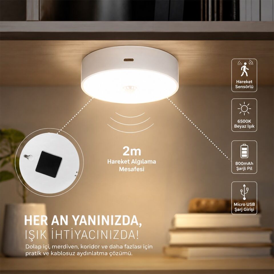 Powermaster MX-T06 USB Şarjlı Hareket Sensörlü 6 Ledli Lamba