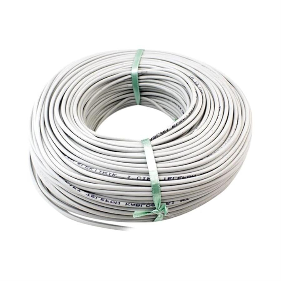 Ayt Telefon Hat Kablosu 3 Telli 1 Hat 1 Çift 100 Metre Sabit Telefon Kablosu