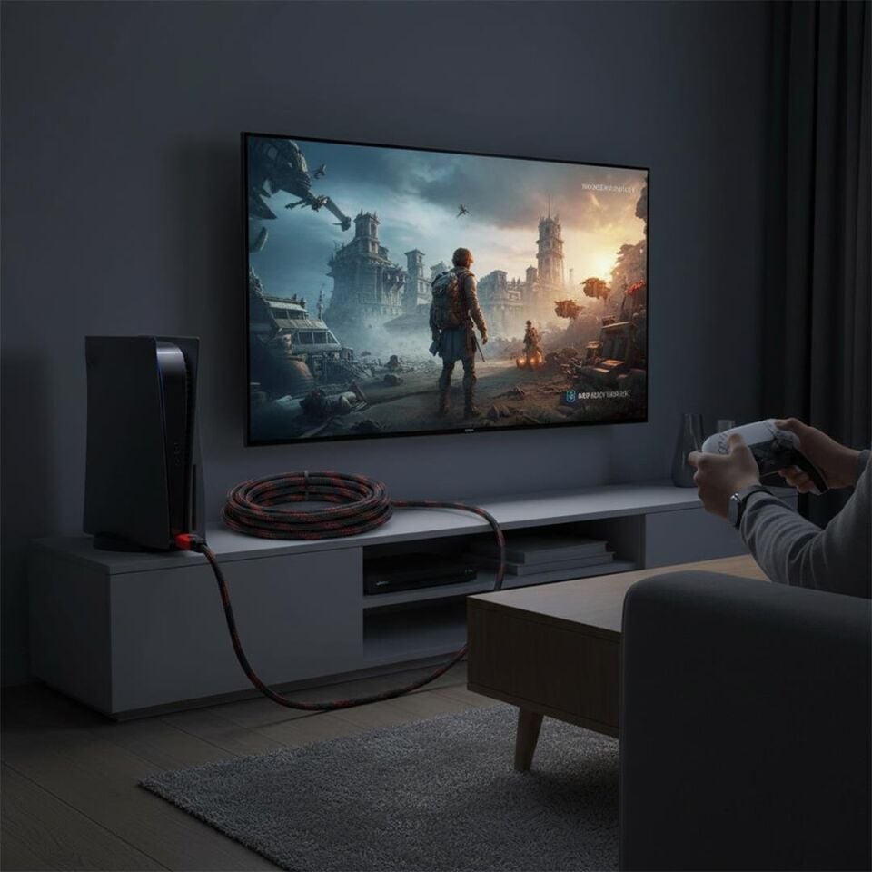 Powermaster PM-3202 5 Metre Yüksek Hızlı 1.4V HDMI Kablosu 1080P-4K-3D Dayanıklı Örgülü Dış Kılıf