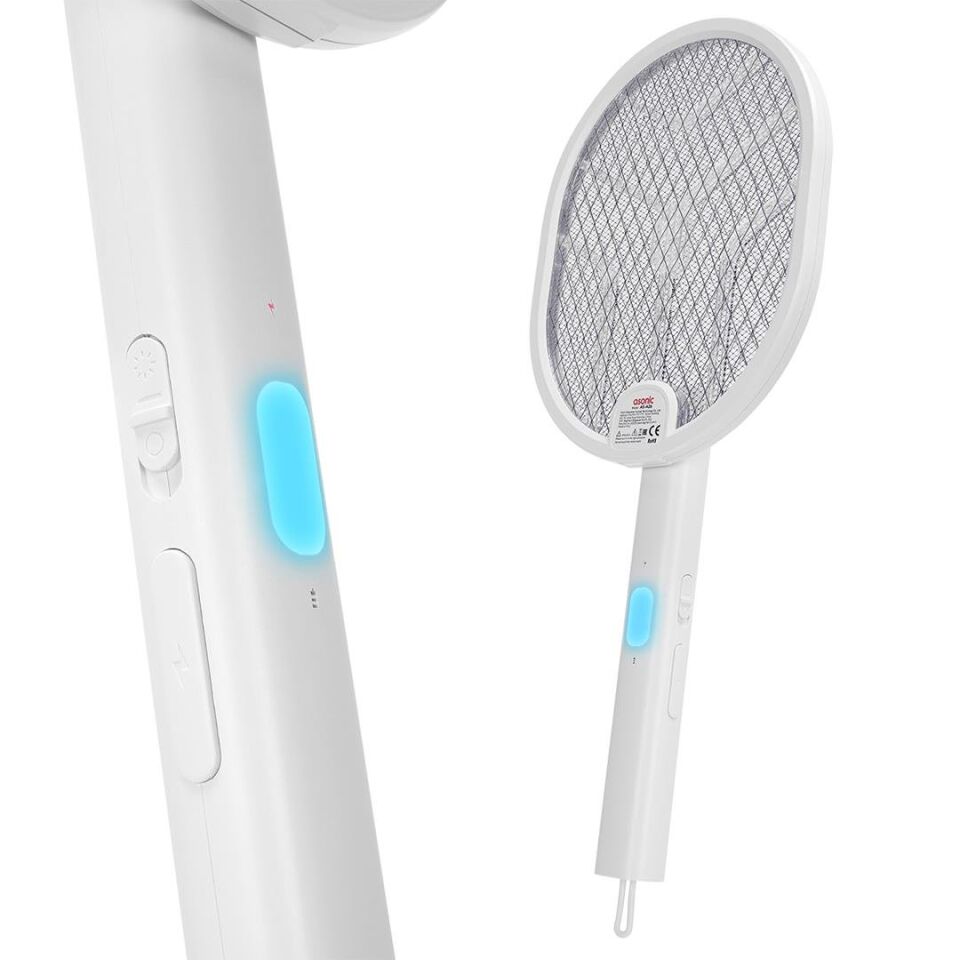 Ayt Asonic AS-A26 1200mAh 3000V Çıkış UV Işıklı Şarjli Katlanabilir Askılı Raket Sinek Öldürücü Sivrisinek Cız Mor Işık