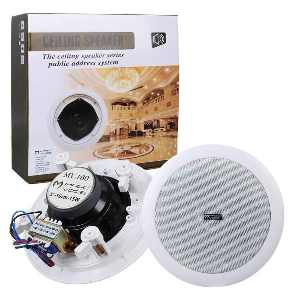Ayt Magicvoice MV-160 16 CM 15W Tweeterli Beyaz Trafolu Alçıpan Tavan Hoparlör Mağaza Okul Konferans Salonu Hoparlörü