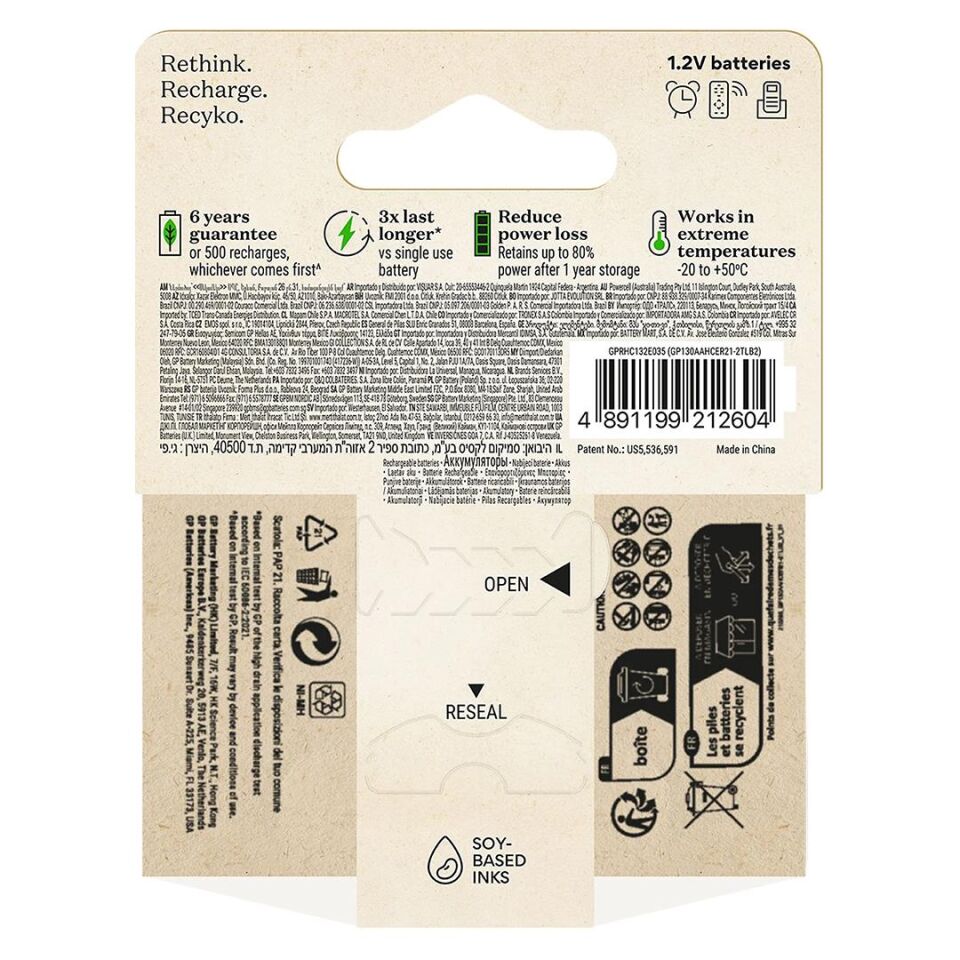 Gp Recyko 1300 Mah R6 AA Şarjlı 2'li Kalem Pil