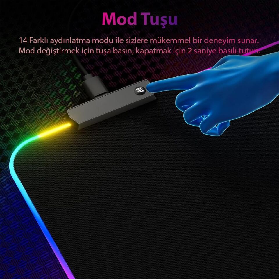Ayt Powermaster Pm-25114 XL RGB Gaming Mouse Pad 14 Modlu