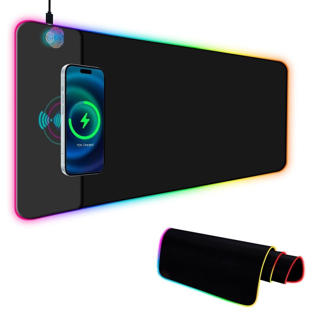 Ayt Powermaster PM-25115 XL RGB Gaming Mouse Pad Wireless Kablosuz Telefon Şarj Destekli 14 Modlu Kaymaz Su Geçirmez