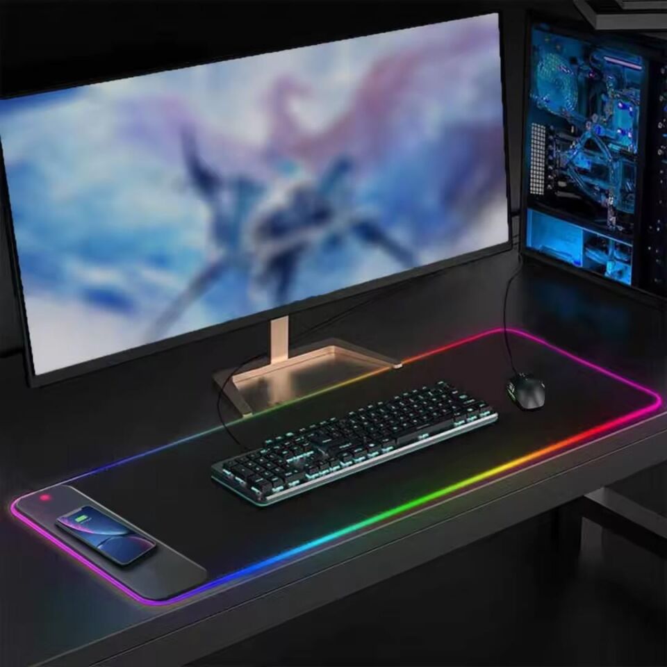 Ayt Powermaster PM-25115 XL RGB Gaming Mouse Pad Wireless Kablosuz Telefon Şarj Destekli 14 Modlu Kaymaz Su Geçirmez