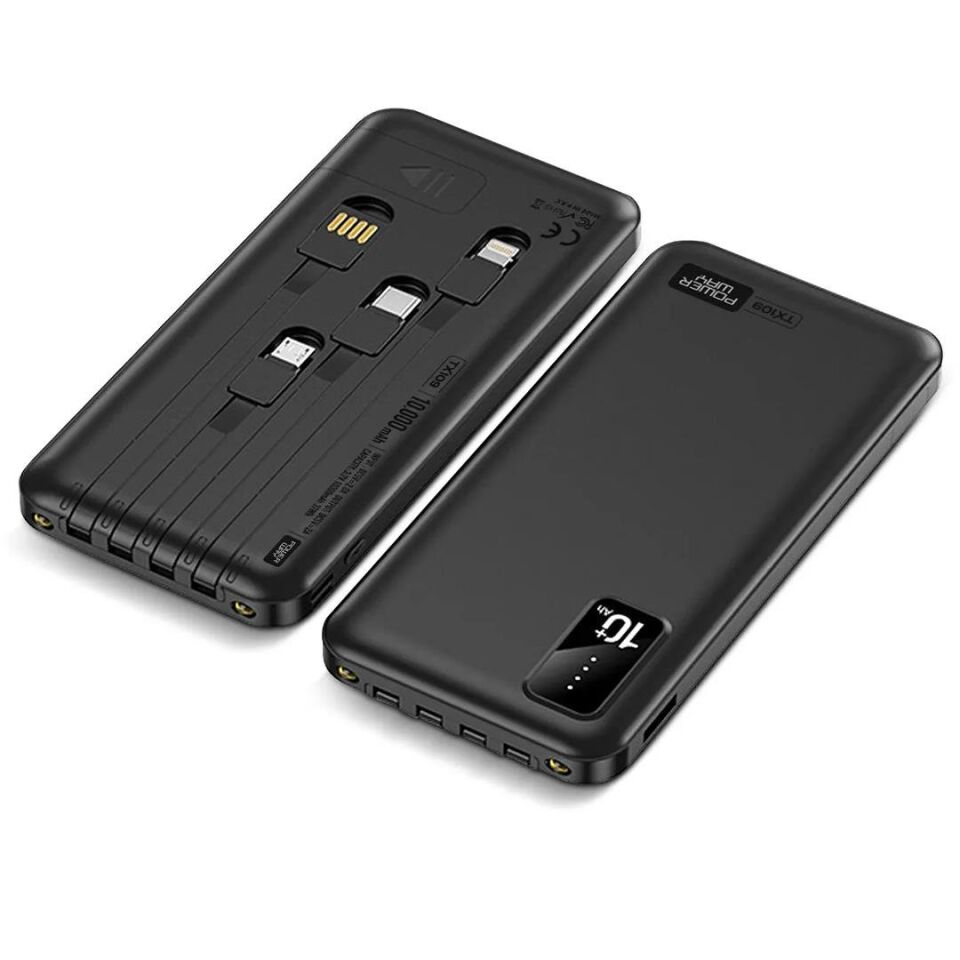 Powerway TX109 10.000Mah Kablolu Dijital Göstergeli Fenerli Powerbank Dahili Telefon Stand (MİCRO - TYPE C - LİGHTNİNG)