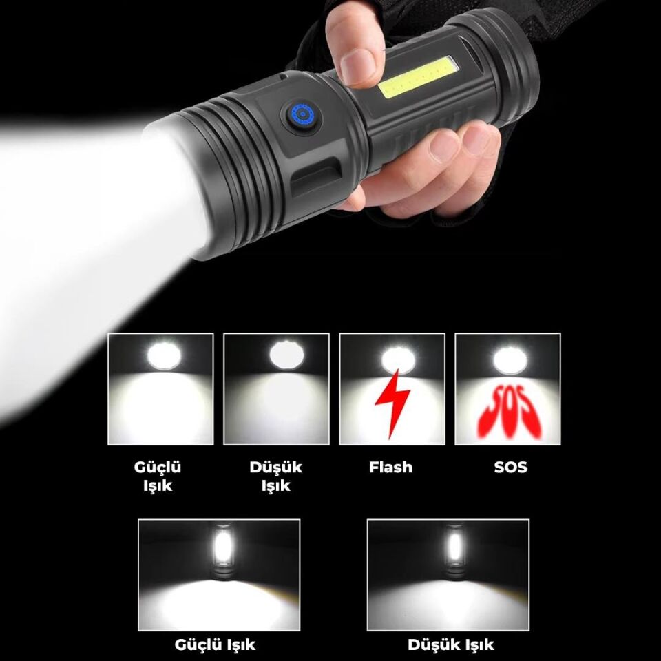 Ayt Powermaster Pm-26722 Plastik 4+2 Modlu Şarjlı 12 Ledli El Feneri Kamp Lambası Işıldak