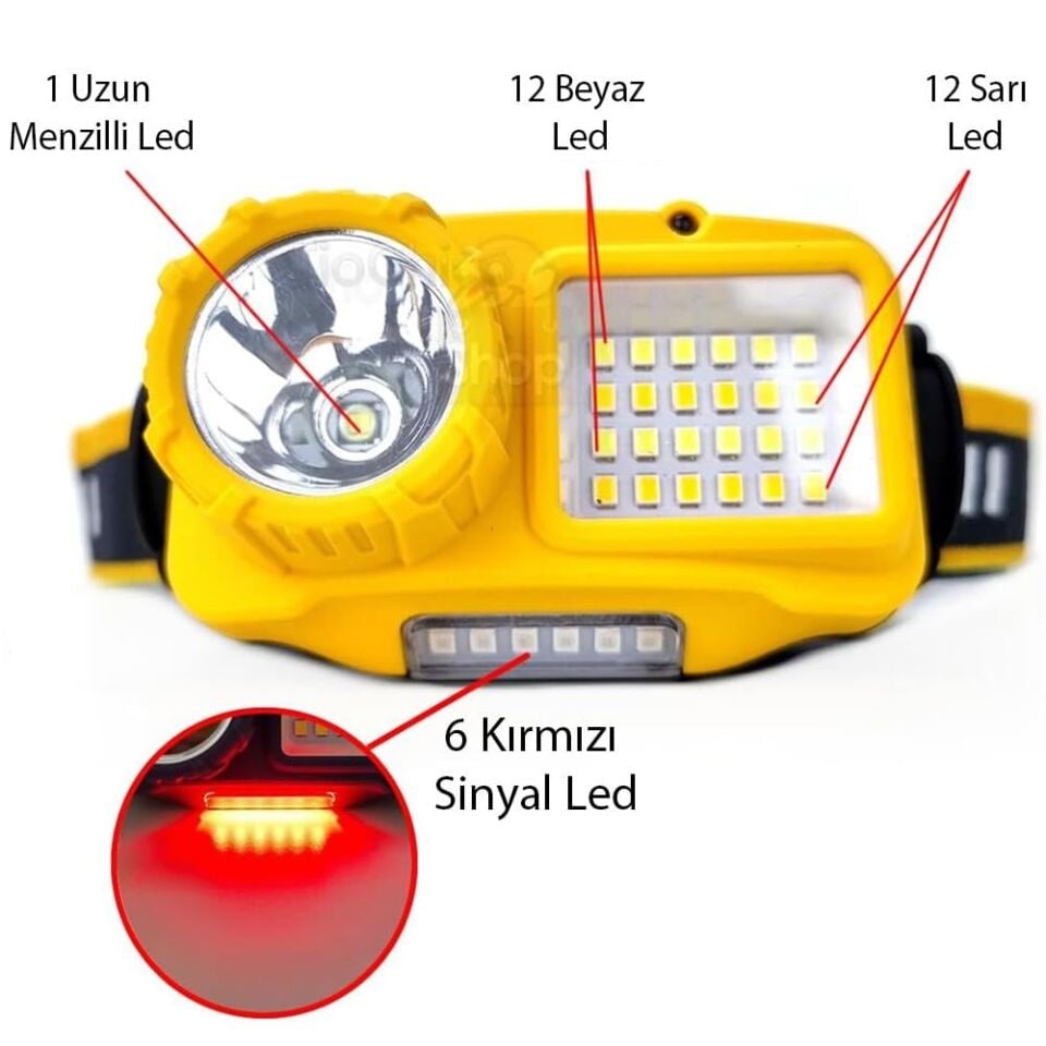 Ayt Powermaster S02 Sarı 10 Watt Sensörlü 1 Led 24 Smd Led 11 Işık Modlu Kamp Kafa Lambası Feneri