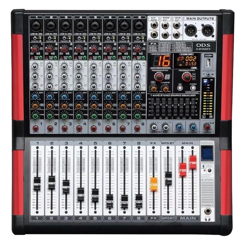 DDS D-8P2000 FX Usb Sd Kart Bluetooth Destekli 2x1000 8 Kanal Amfi Power Mixer Anfi