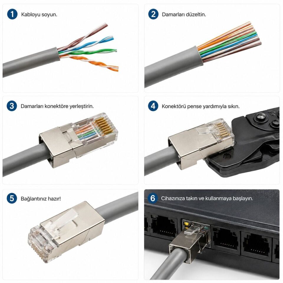 POWERMASTER PM-4426 METAL RJ45 CAT6 METAL UÇ 8P/8C SHIELD (100LÜ PAKET FİYATI)