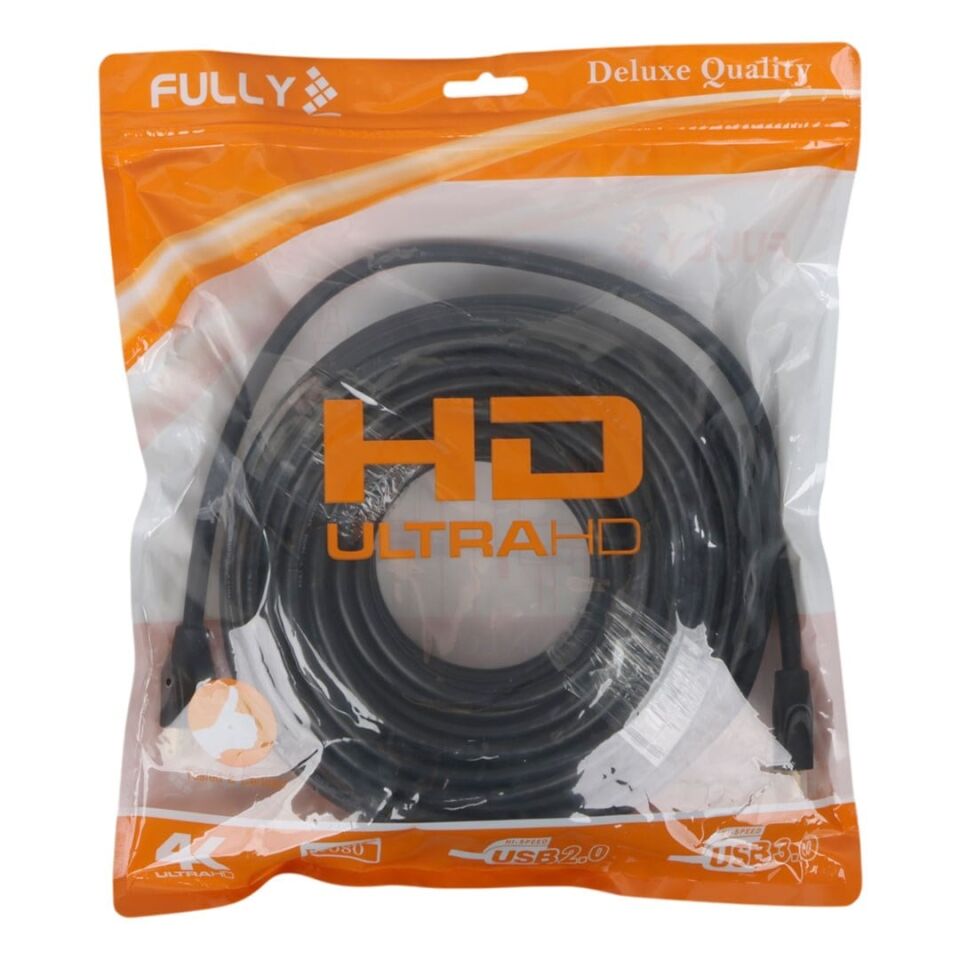 Fully G-507fs Düz Siyah 20 Metre Gold Poşetli Hdmi Kablo Uydu Led Tv Arası Görüntü Kablosu
