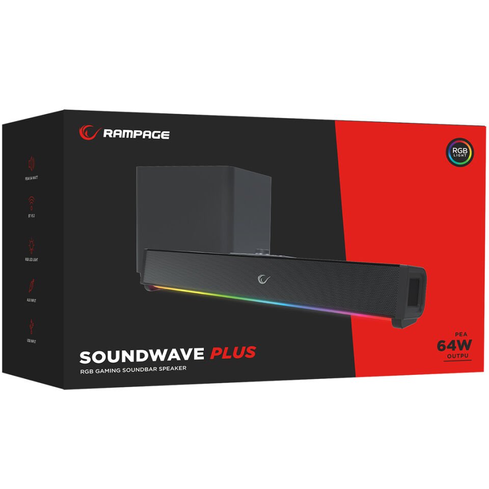 Ayt Rampage RM-1 Soundwave Plus Siyah 2x15 Watt+34 Watt BT+USB+AUX+TF Kartlı Gaming Soundbar
