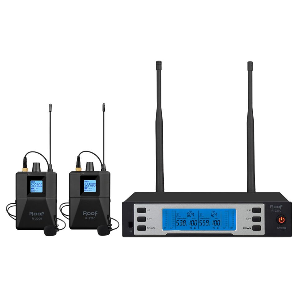 Roof R-2200 UHF 2 Yaka Kablosuz Telsiz Mikrofon Seti Kablosuz Yaka Mikrofonu
