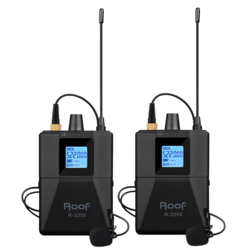 Roof R-2200 UHF 2 Yaka Kablosuz Telsiz Mikrofon Seti Kablosuz Yaka Mikrofonu