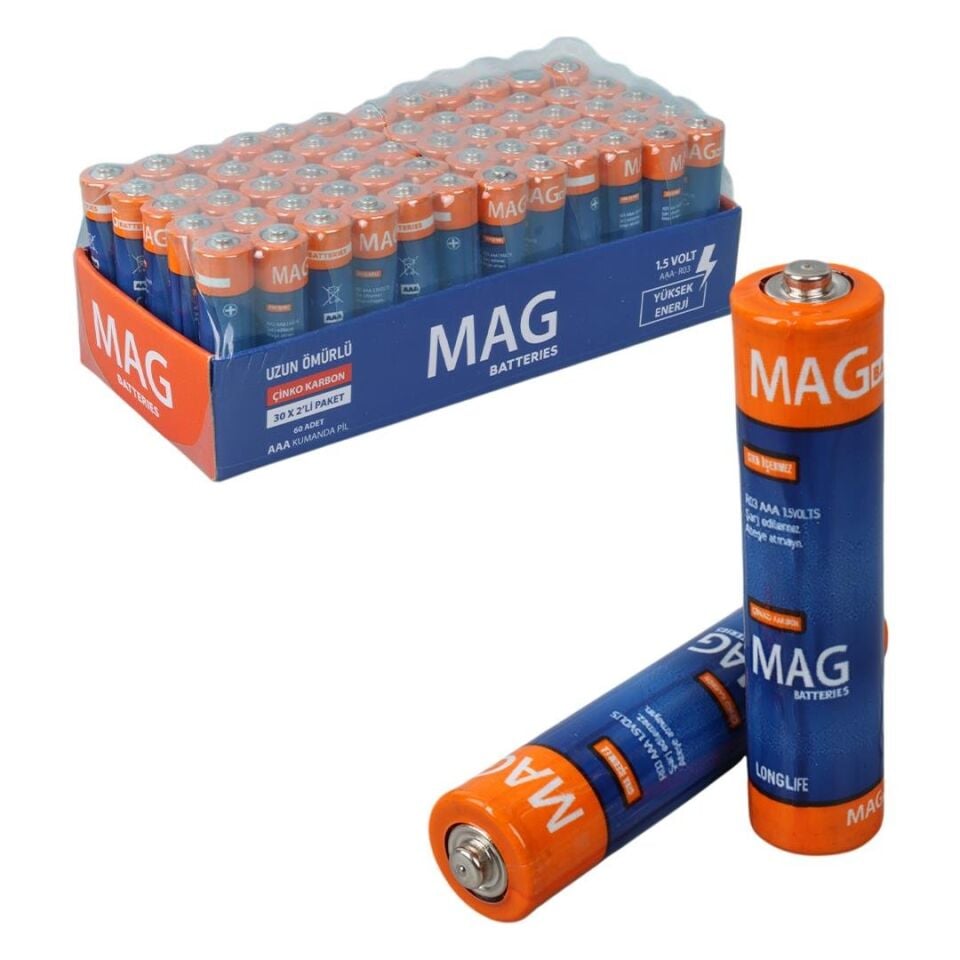 Mag Batteries MG-26172 Karbon Çinko AAA 60'Lı Paket İnce Kalem Kumanda Pili (AAA,R03 UM-3)
