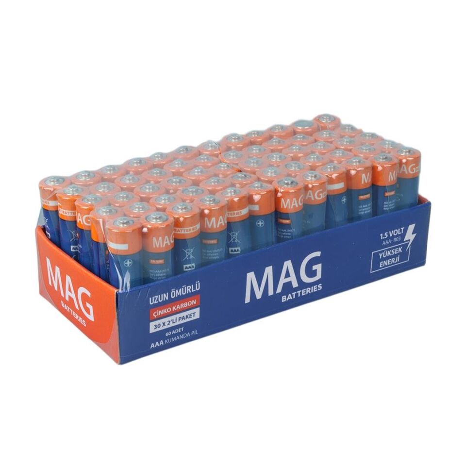 Mag Batteries MG-26172 Karbon Çinko AAA 60'Lı Paket İnce Kalem Kumanda Pili (AAA,R03 UM-3)
