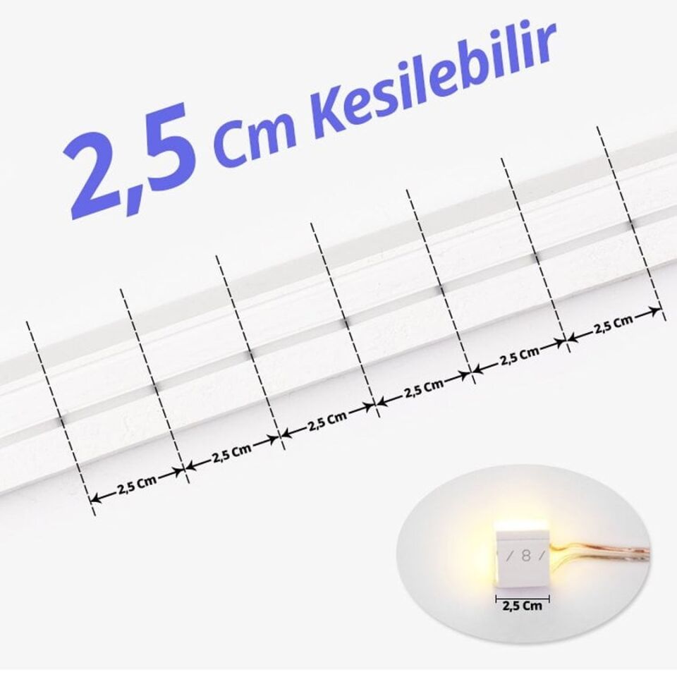 Powermaster PM-5288 Silikon Kaplama 12 Volt 100 Metre Beyaz Neon Led Şerit Aydınlatma