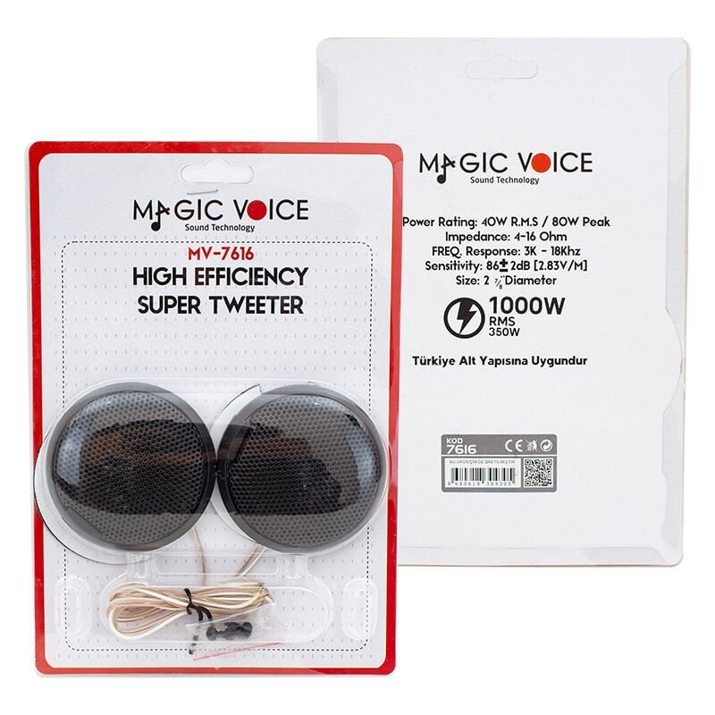 Magicvoice 80 Watt 40 Watt Rms Güç Slim Kasa Oto Tweeter MV-7616 Araç Tweeter Tiz Hoparlör