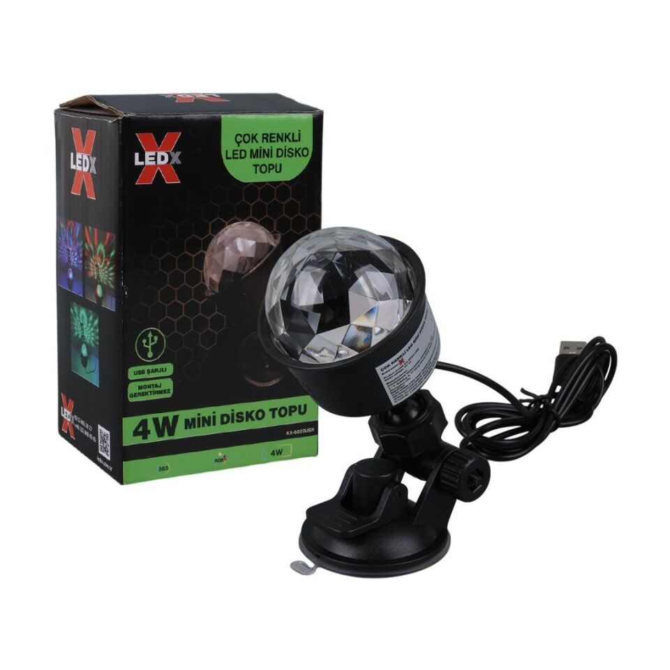 Ayt Ledx AL-KX-6889 Projeksiyon Atmosferli Usbli 4 Watt Şarjlı Sihirli Rgb Led Disko Topu Seyyar Disko Işık Aydınlatma