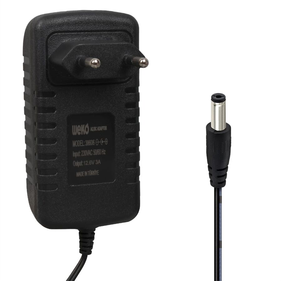 Weko WK-38606 Yerli Üretim 12.6 Volt - 3 Amper 5.5*2.5 Mm Uçlu Ledli Priz Tipi Şarj Adaptörü