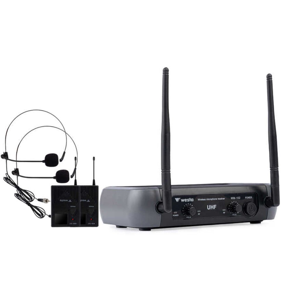 Westa WM-102T 1 Alıcı + 2 Yaka Lavalier Kablosuz Uhf Mikrofon Seti Kablosuz Kafa Mikrofonu
