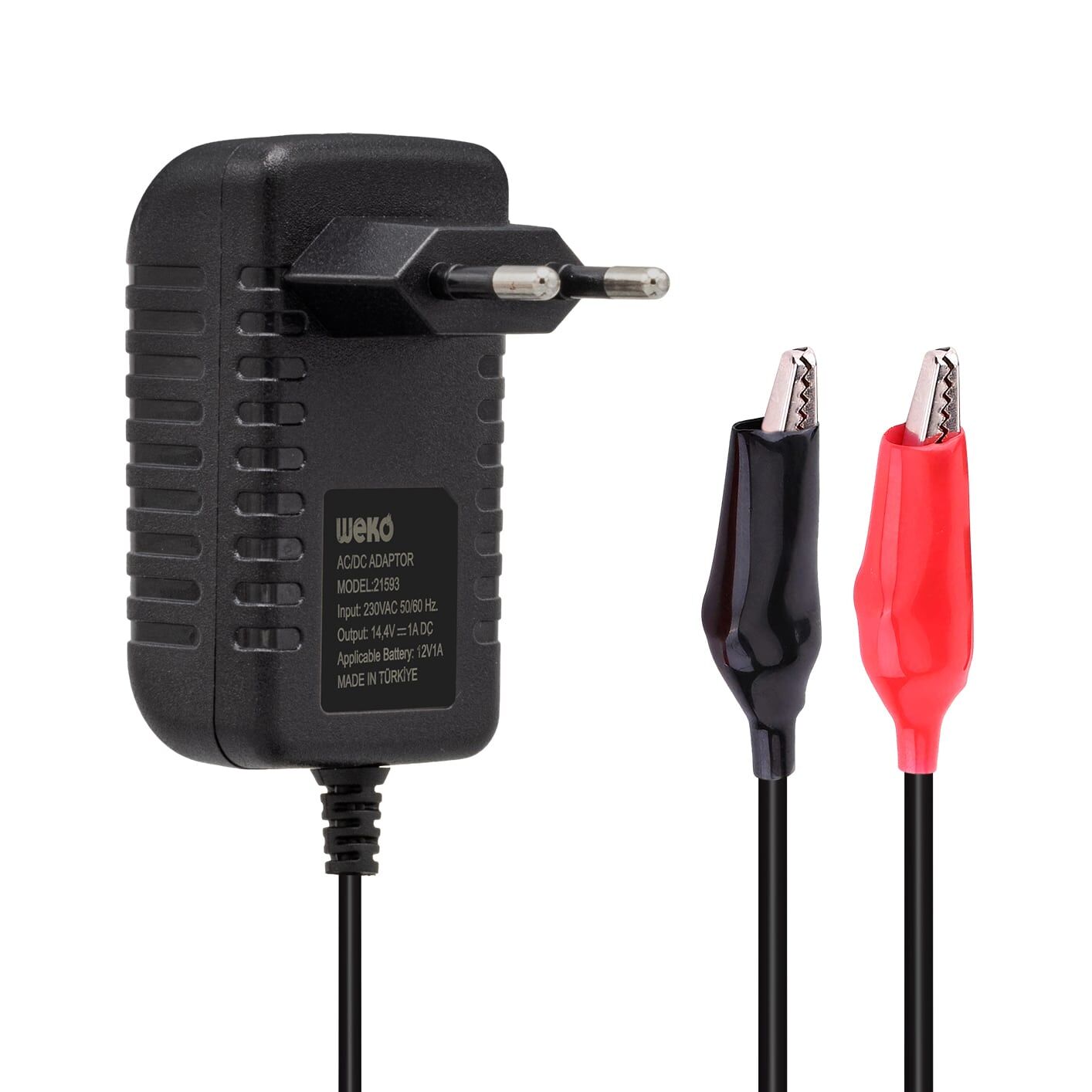 Weko 14.4 Volt 1 Amper Krokodil Uçlu Adaptör Akü Şarj Cihazı Aleti Kuru Asit Jel Aküde Kullanılır 14.4V-1A