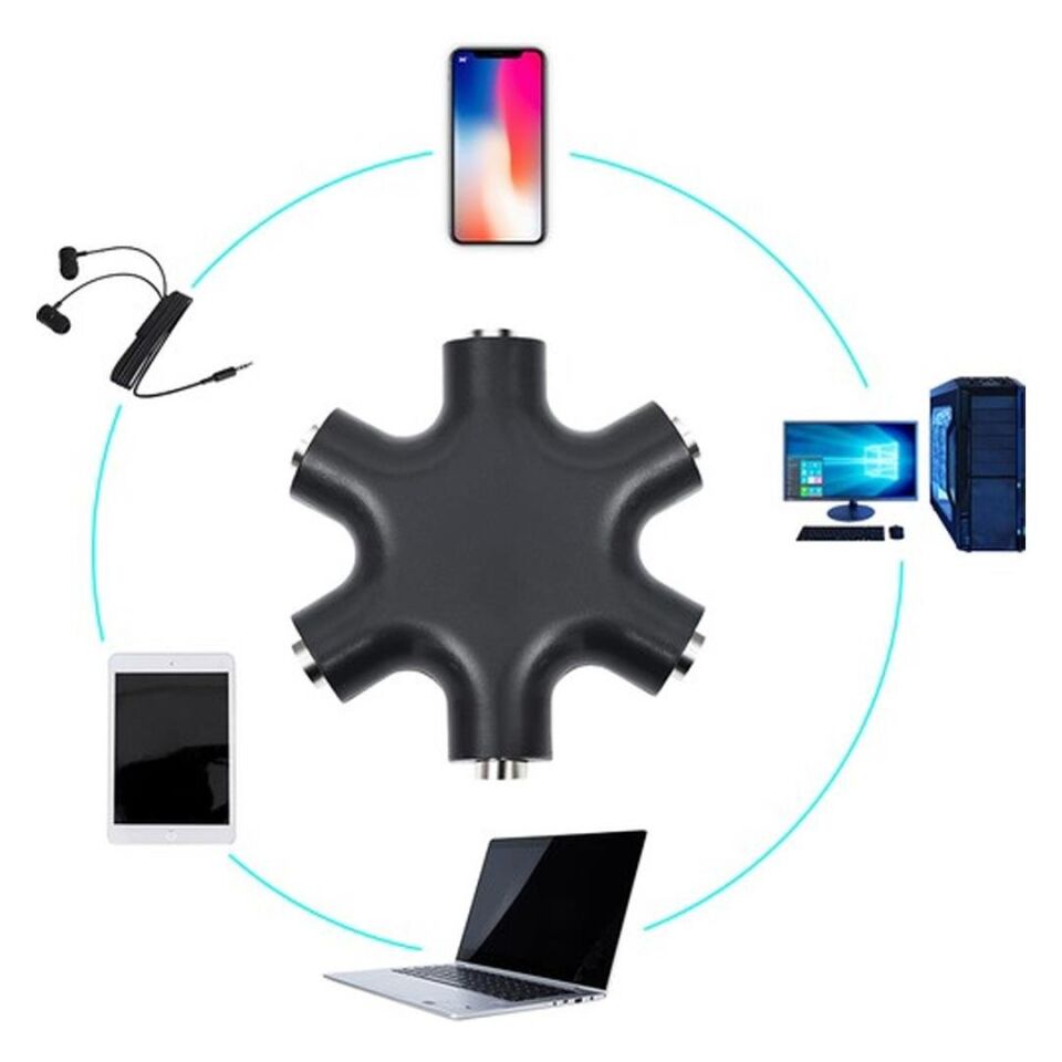 Powermaster Aux 6 Lı Çoklayıcı 3.5 Mm Kulaklık Mikrofon Çoklayıcı Aparat