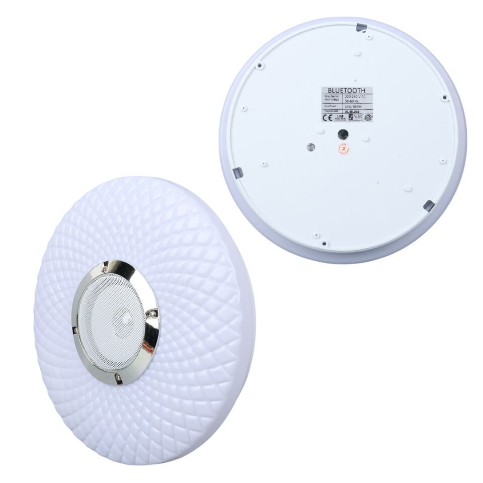 Ayt Poweramster PM-27329 Beyaz 30x6 Cm 24 Watt Bluetooth Hoparlörlü Tavan Aydınlatma Ses Bombası Hoparlör