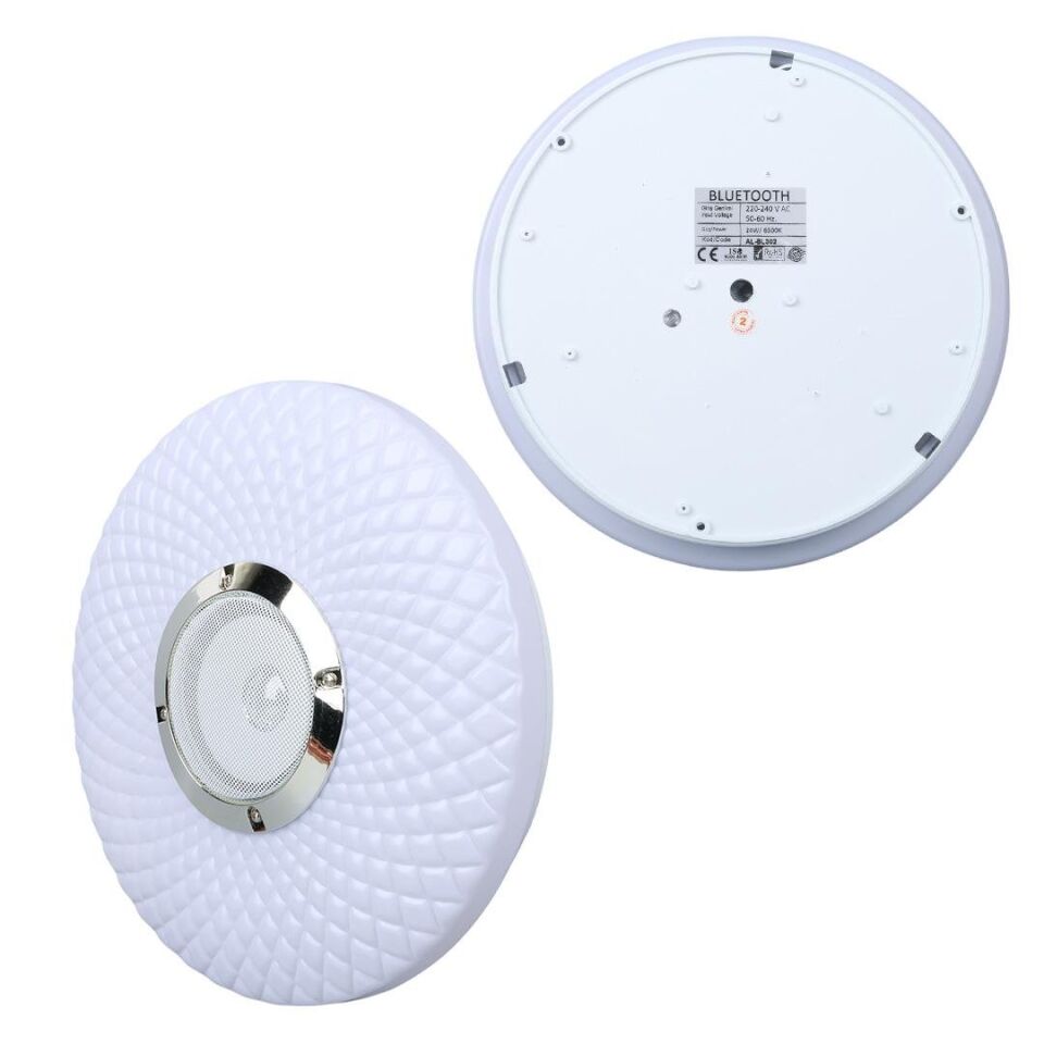 Ayt Poweramster PM-27329 Beyaz 30x6 Cm 24 Watt Bluetooth Hoparlörlü Tavan Aydınlatma Ses Bombası Hoparlör