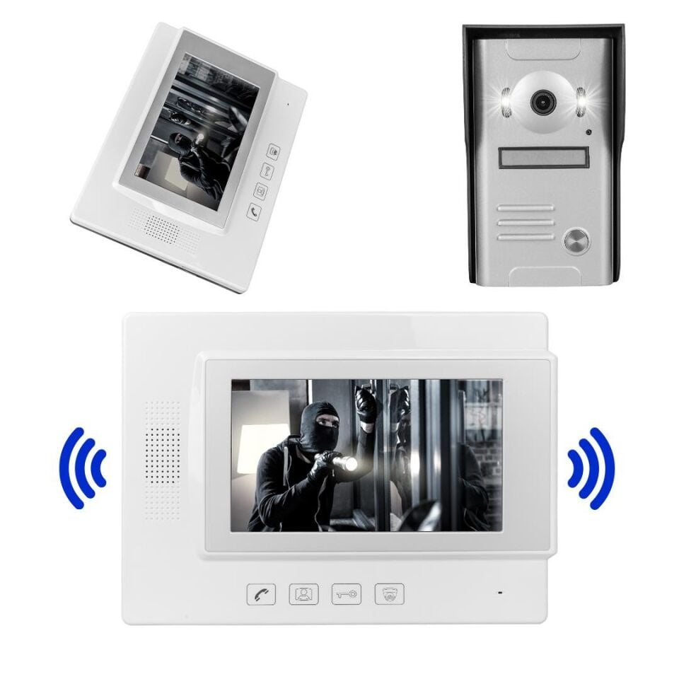 Powermaster 37M 1 Daire 7 İnç Görüntülü Diafon Kapı Zili Diyafon Interkom Akıllı Ev Güvenliği Sistemi