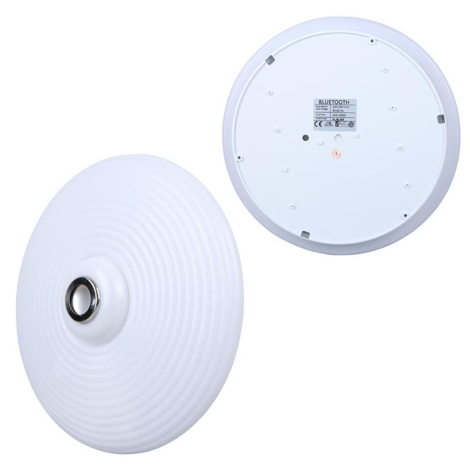 Ayt Poweramster PM-27330 Beyaz 30x10.5 Cm 24 Watt Bluetooth Hoparlörlü Tavan Aydınlatma Ses Bombası Hoparlör