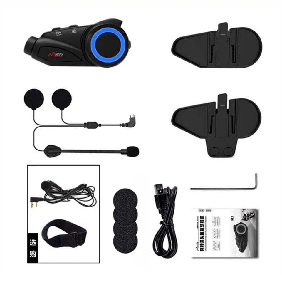 Powermaster Maxto M3 1080P Kameralı Motosiklet Bluetooth Intercom Kulaklık (6 Kişi Destekli)