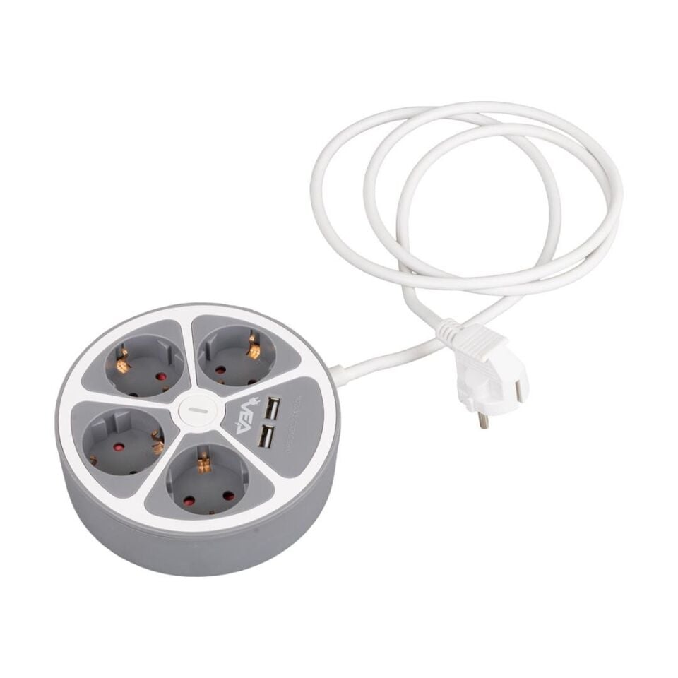 Vea Ve-G604YU 4 lü Grup Priz 1.5 Metre Uzatma Kablosu Usb li Yuvarlak 3680 Watt 16 Amper Destekli Isınmaz Priz
