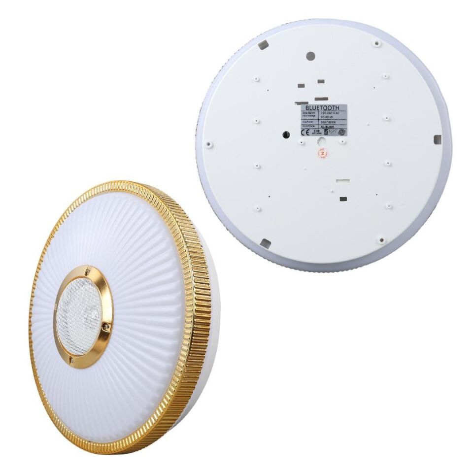 Ayt Poweramster AL-BL300 Beyaz 34x8.5 Cm 24 Watt Bluetooth Hoparlörlü Tavan Aydınlatma Ses Bombası Hoparlör