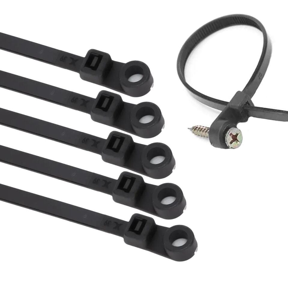 Powermaster PM-26326 Vida Delikli Kablo Bağı Plastik Kelepçe 100Lü Paket Siyah 2.5X100mm Klemens Klips Cırt Cırt