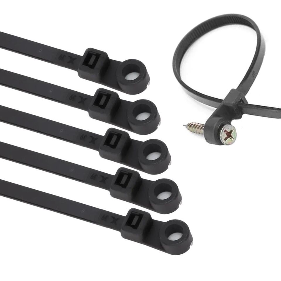 Powermaster PM-26326 Vida Delikli Kablo Bağı Plastik Kelepçe 100Lü Paket Siyah 2.5X100mm Klemens Klips Cırt Cırt