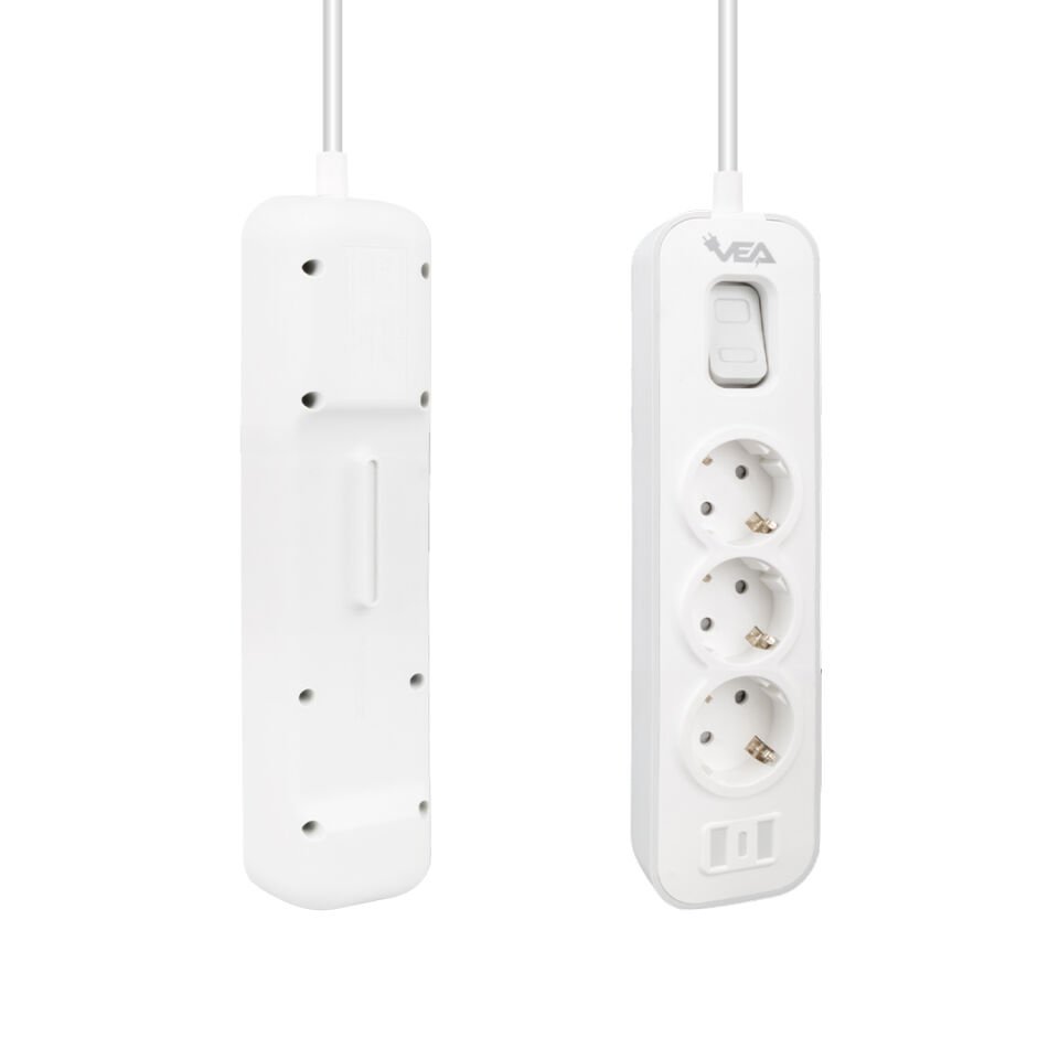Vea VE-NOVA103 A Class 3 lü Anahtarlı 1.5 Metre Grup Priz Akım Korumalı Priz 2 Usb 4000 Watt 16 Amper Isıya Dayanıklı