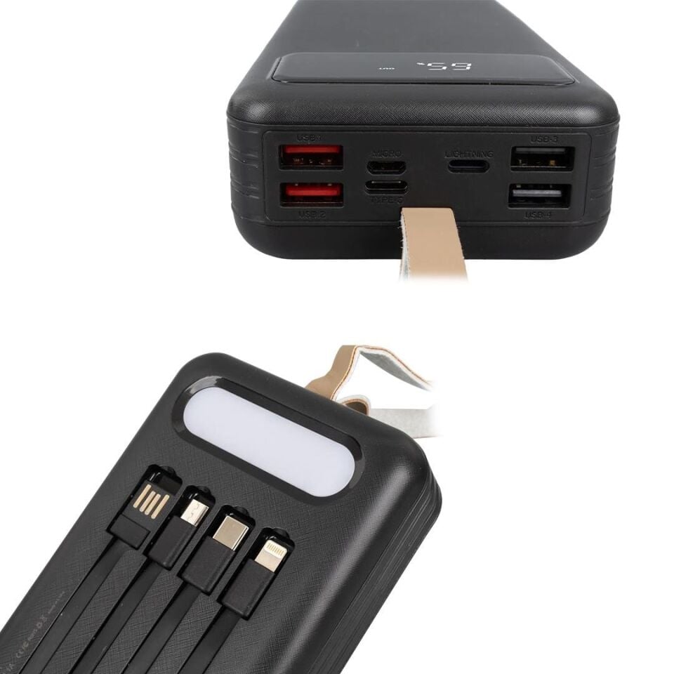 Ayt Powermaster K047-20 20000mAh Dijital Göstergeli Usb Micro Lightning Type-C Kablolu Fenerli Powerbank Güç Kaynağı