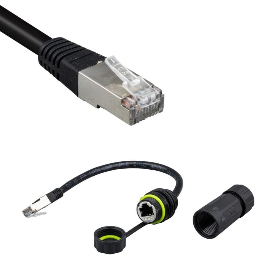 Powermaster RJ45 Erkek Dişi Konnektör Su Geçirmez İnternet Soket Girişli Konnektör Ethernet Kablo Ucu