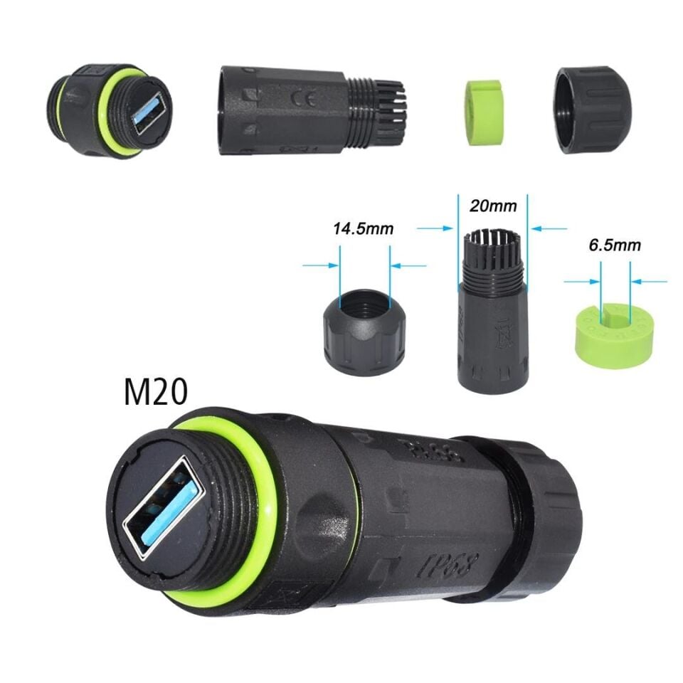 Powermaster RJ45 Dişi Konnektör Su Geçirmez İnternet Soket Girişli Konnektör Ethernet Kablo Ucu