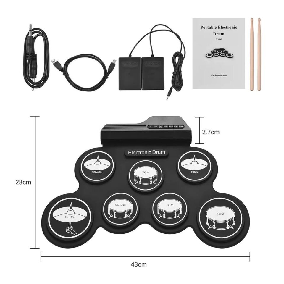 Ayt Magicvoice G3002 Elektronik Bateri Roll UP Davul Matı Kiti 7 Ped Elektro Baterisi Davul Seti Müzik Aleti