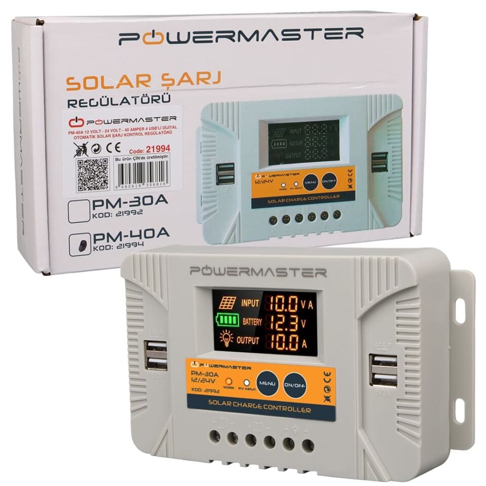 Powermaster Pm-40A 12-24 Volt 40 Amper Şarj Regülatörü Solar Güneş Enerjisi Kontrol Cihazı