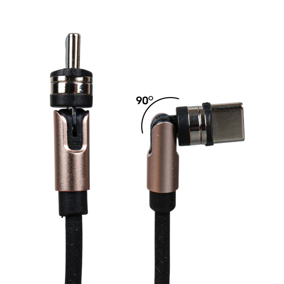 Ayt Powermaster PM-25904 Siyah 3 in 1 Type C- Lightning Micro Usb Manyetik Uç Taşınabilir Şarj Data Kablosu