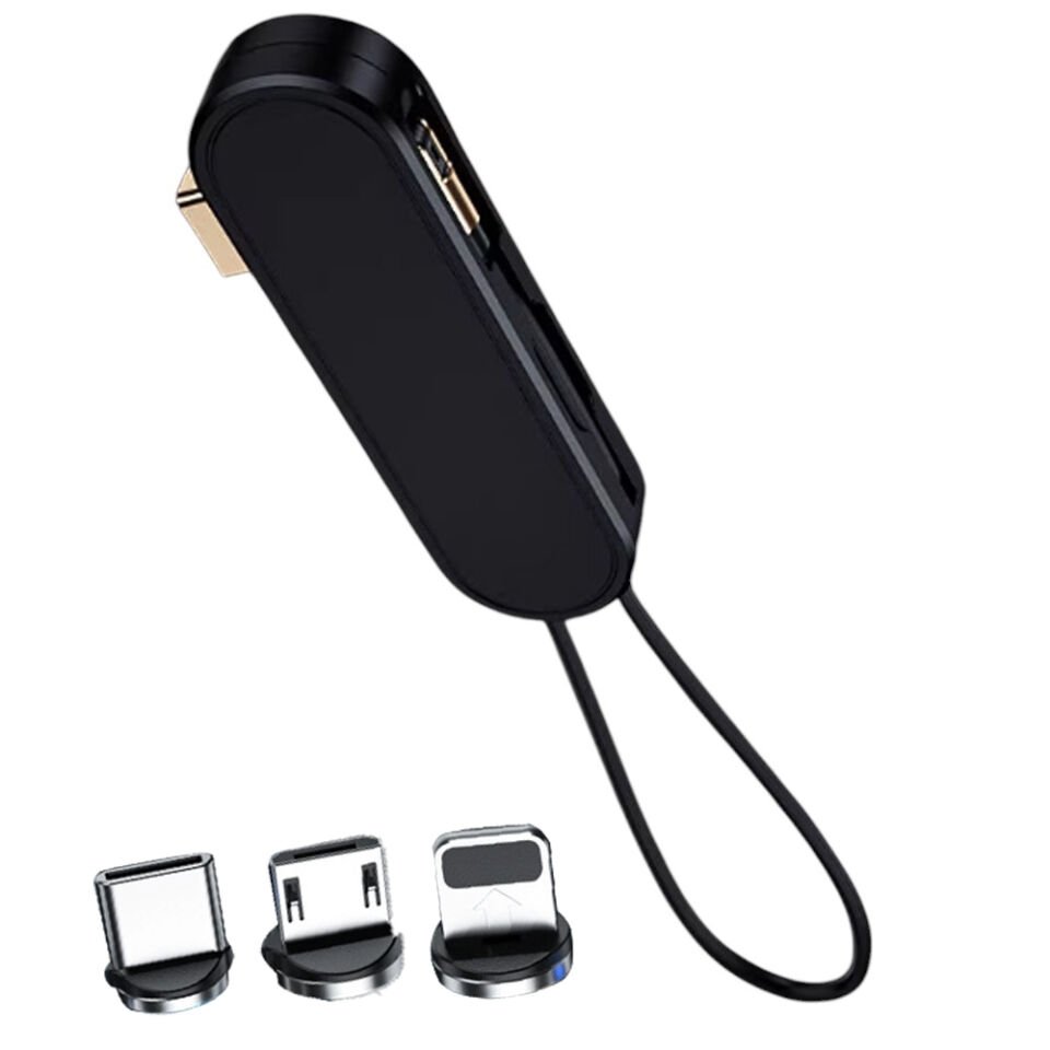 Ayt Powermaster PM-25904 Siyah 3 in 1 Type C- Lightning Micro Usb Manyetik Uç Taşınabilir Şarj Data Kablosu