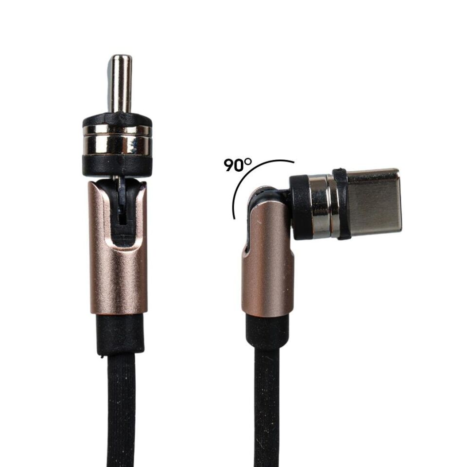 Ayt Powermaster PM-25904 Siyah 3 in 1 Type C- Lightning Micro Usb Manyetik Uç Taşınabilir Şarj Data Kablosu