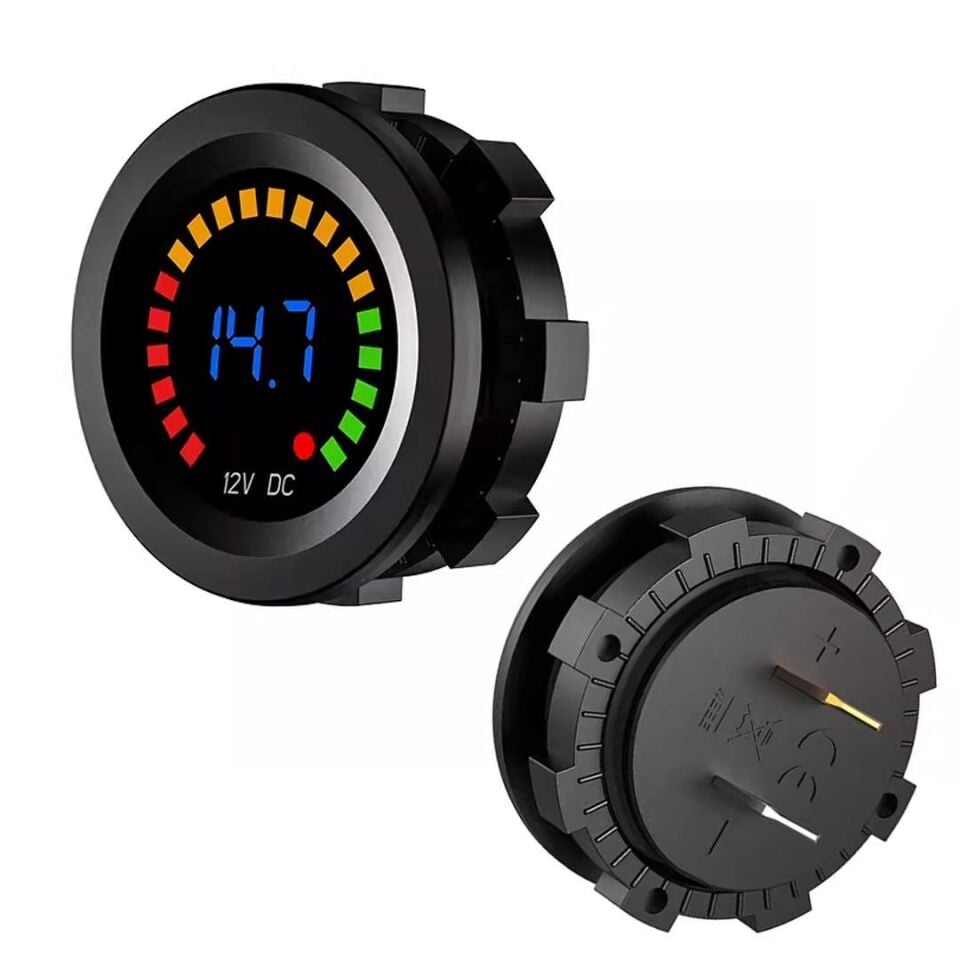 Ayt Powermaster IC-230E 6-18 Volt Voltmetre Pano Tipi Akü Göstergeli 28 Mm 6-18 Volt Dış Çap 36.5 Mm 2 Pinli