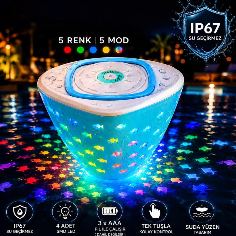 Powermaster PM-25535 IP67 5 Renk 5 Mod Yüzen Led Işık Havuz Küvet Ambiyans Aydınlatması