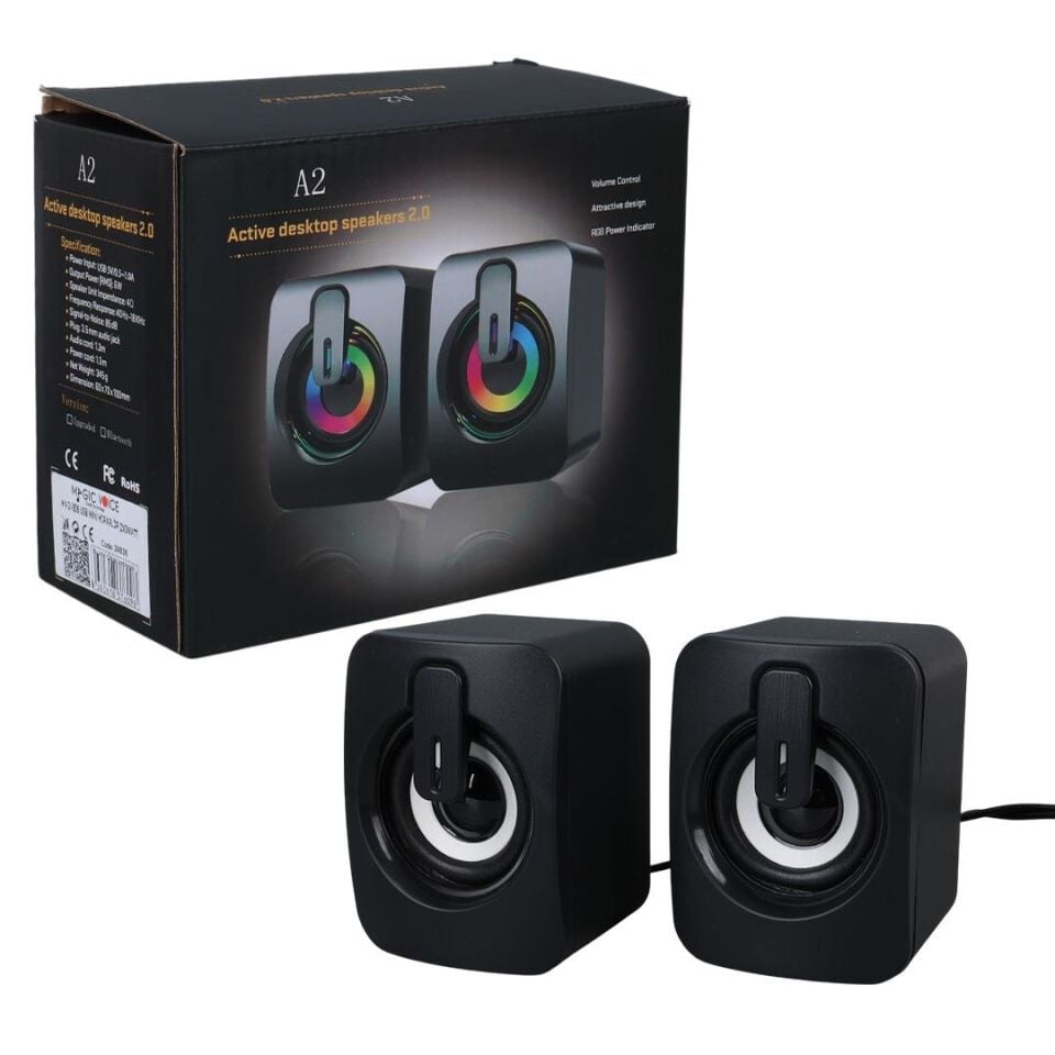 Ayt Magicvoice Mv-24836 2X3Watt Mini 1+1 Usb Hoparlör Pc Bilgisayar Hoparlörü Rgb Renkli Işıklı