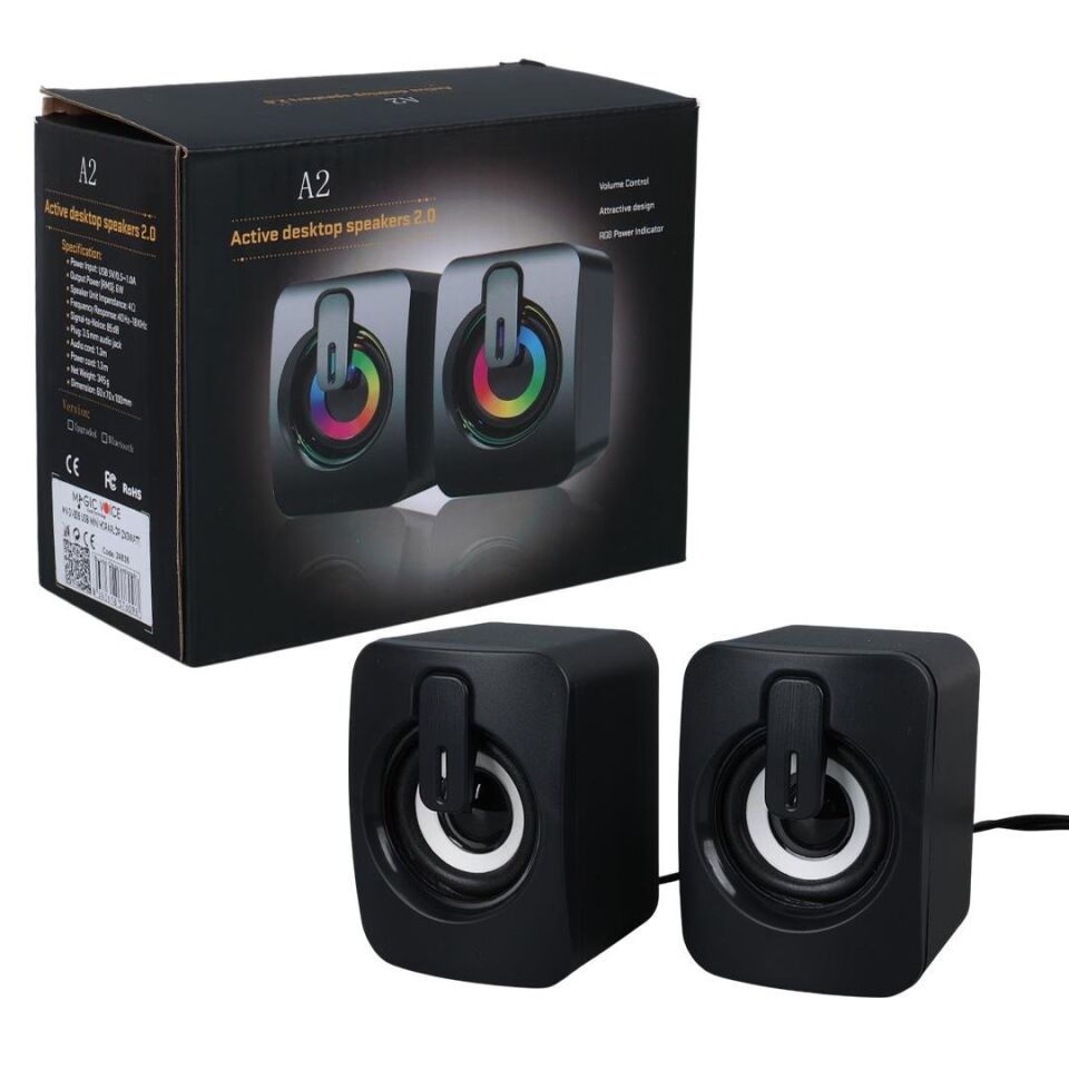 Ayt Magicvoice Mv-24836 2X3Watt Mini 1+1 Usb Hoparlör Pc Bilgisayar Hoparlörü Rgb Renkli Işıklı
